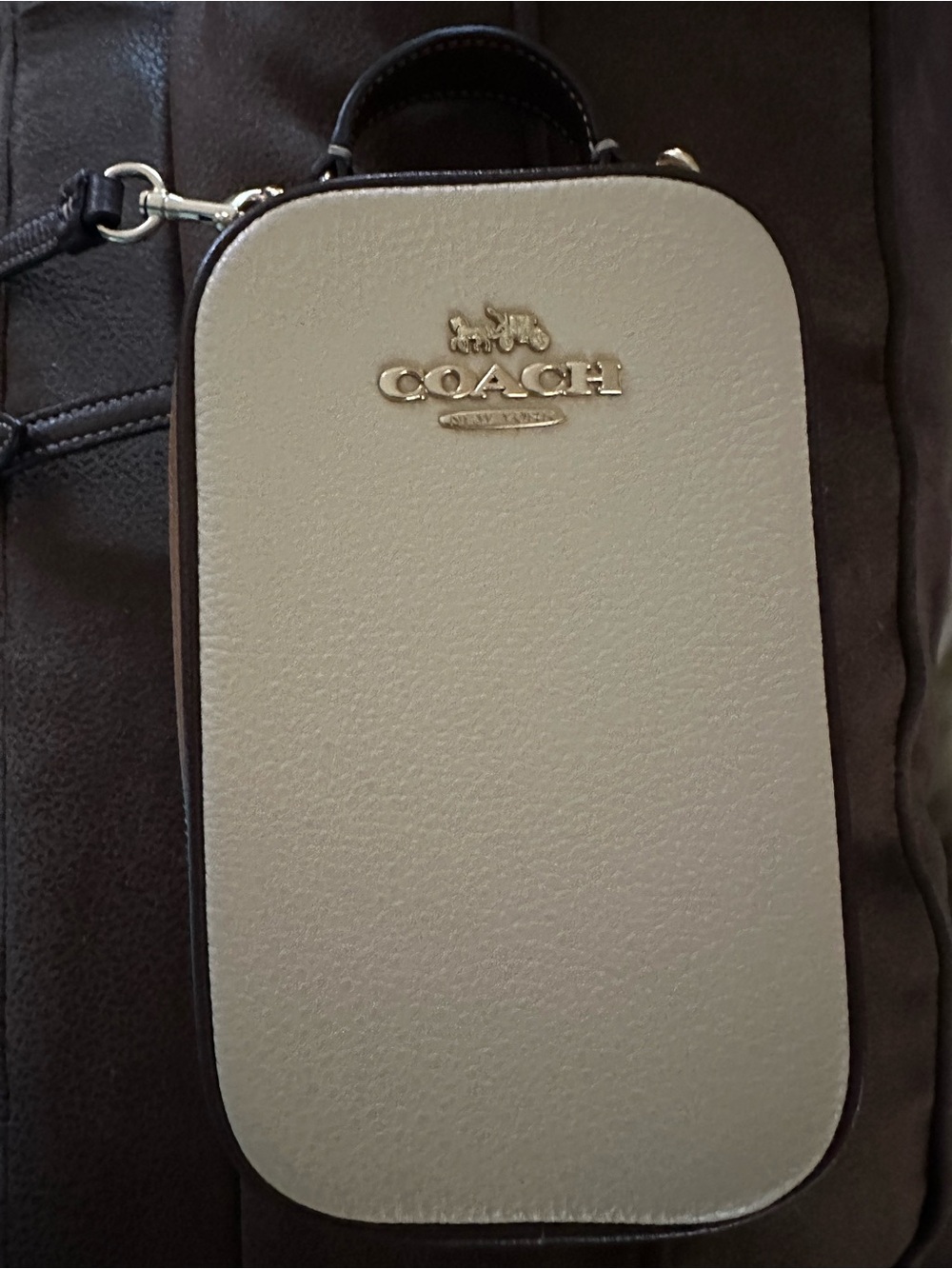 Coach Colorblock Eva Phone Crossbody in Cream and Brown - Picture 2 of 9